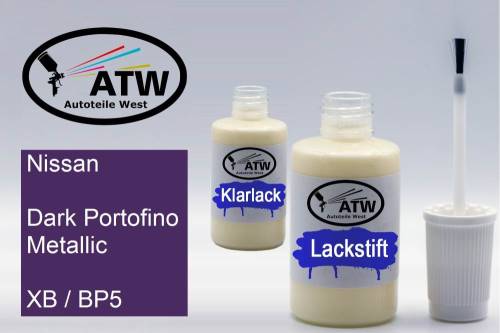 Nissan, Dark Portofino Metallic, XB / BP5: 20ml Lackstift + 20ml Klarlack - Set, von ATW Autoteile West.
